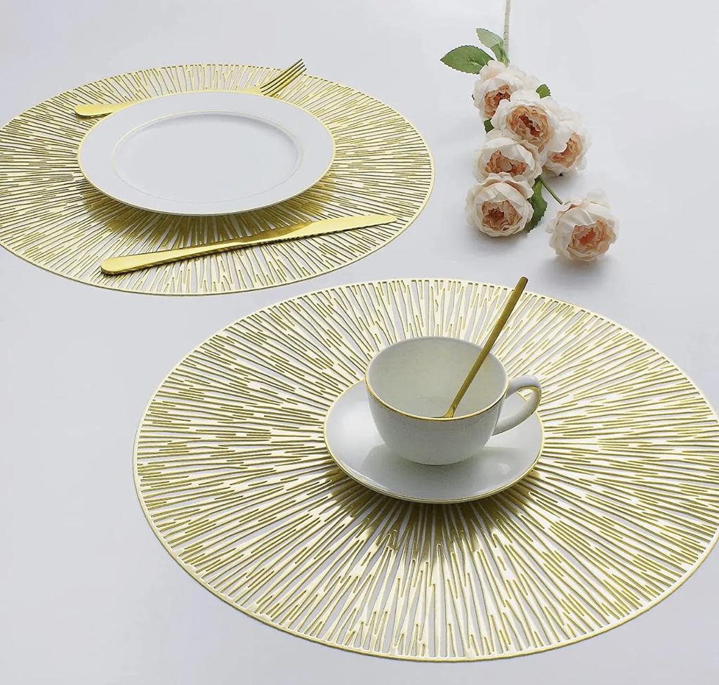Ensemble Napperons en forme de cercle couleur dore avec design moderne antidérapant pour table-salle a manger cuisine décor / 6 pièces 