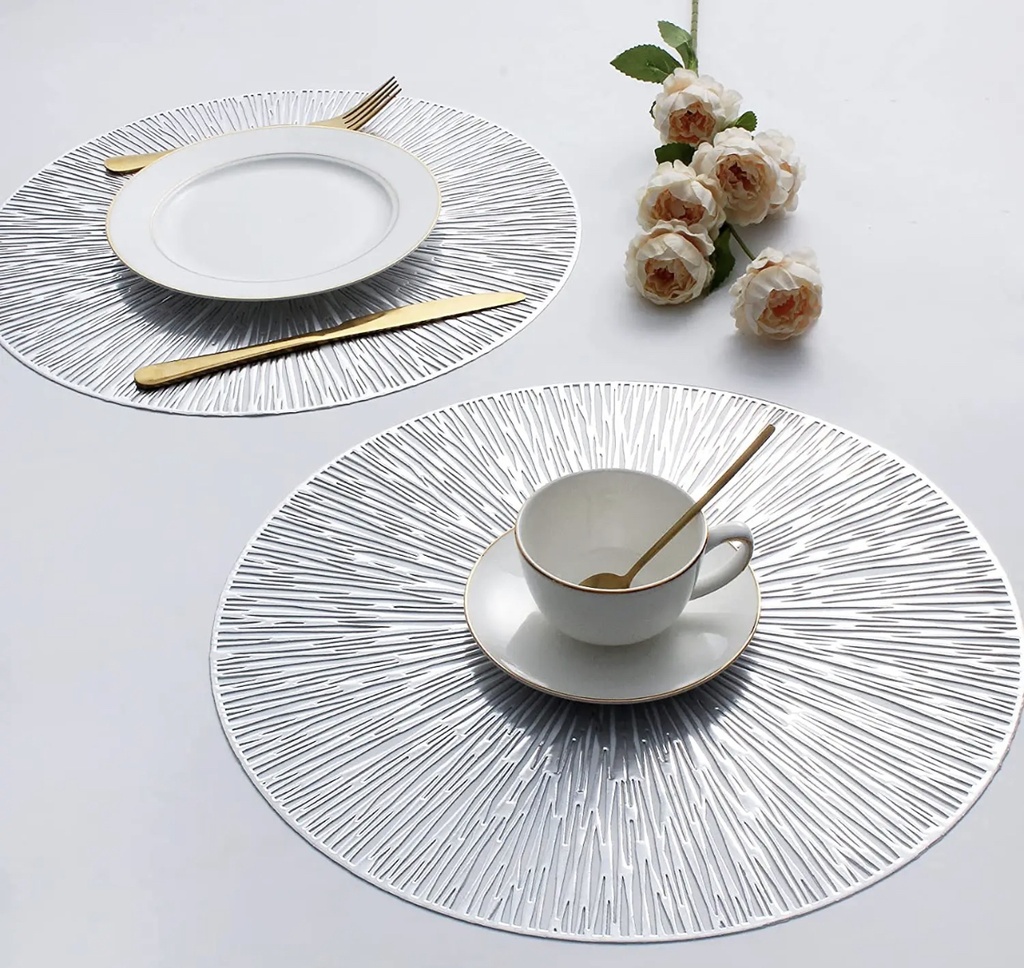 Ensemble Napperons en forme de cercle couleur dore avec design moderne antidérapant pour table-salle a manger cuisine décor / 6 pièces 
