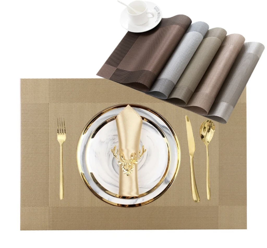 Ensemble Napperons en forme rectangulaire couleur dore / argent / bronze / avec design moderne antidérapant pour table-salle a manger cuisine décor / 6 pièces 