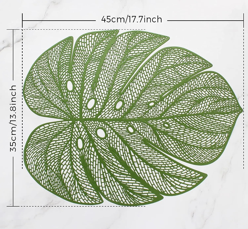 Ensemble Napperons en forme de feuille très chic couleur verte / avec design moderne antidérapant pour table-salle a manger cuisine décor / 6 pièces 