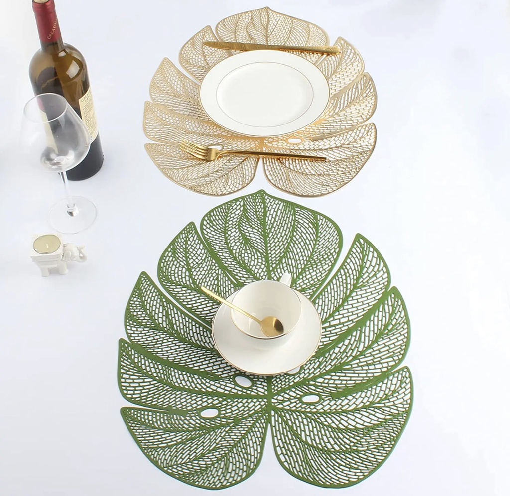 Ensemble Napperons en forme de feuille très chic couleur verte / avec design moderne antidérapant pour table-salle a manger cuisine décor / 6 pièces 