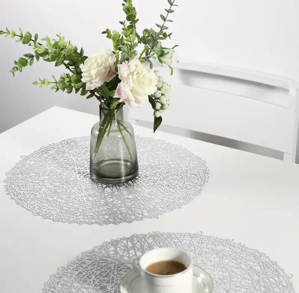 Ensemble Napperons en forme de cercle couleur dore / rouge / avec design moderne antidérapant pour table-salle a manger cuisine décor / 6 pièces 