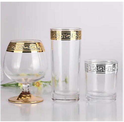 Verre à bords dorés verre  galvanisée givré or et argent tasse à bords dorés traçage de la bouche or