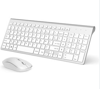 Clavier Souris sans Fil, 2.4Ghz Clavier sans Fil AZERTY Compacte Portable de Taille Normale, Souris sans Fil Ergonomique Silencieuse 