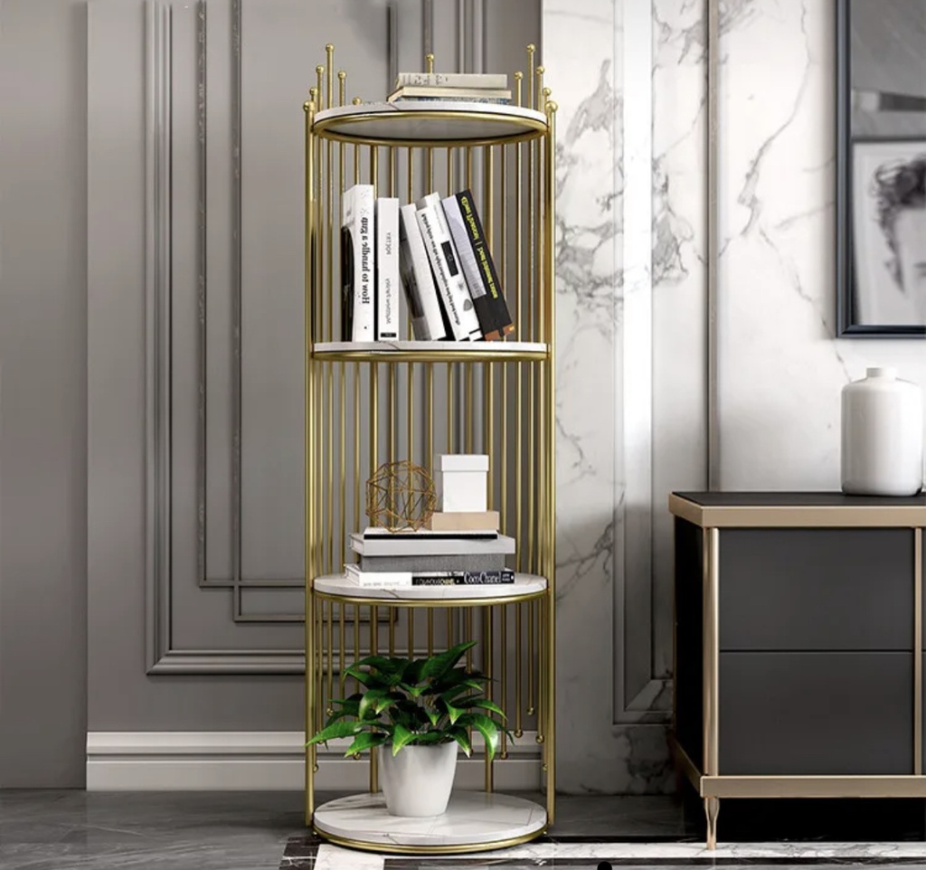 Étager Meuble de rangement  coin très chic en couleur dore avec design de point