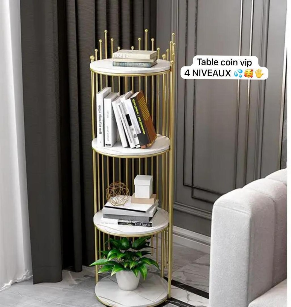 Étager Meuble de rangement  coin très chic en couleur dore avec design de point