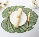 Ensemble Napperons en forme de feuille très chic couleur verte / dore/ avec design moderne antidérapant pour table-salle a manger cuisine décor / 6 pièces 
