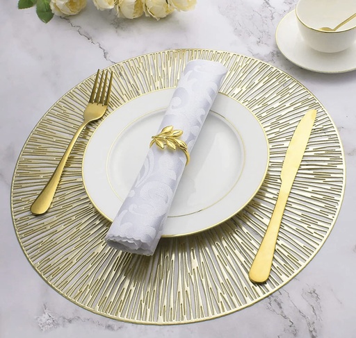 Ensemble Napperons en forme de cercle couleur dore avec design moderne antidérapant pour table-salle a manger cuisine décor / 6 pièces 