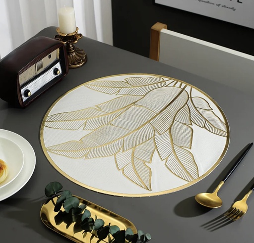 Ensemble Napperons en forme de cercle couleur blanc dore motif fleur très chic avec design moderne antidérapant pour table-salle a manger cuisine décor / 6 pièces 
