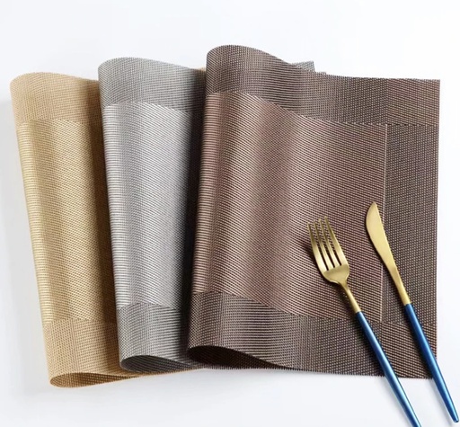 Ensemble Napperons en forme rectangulaire couleur dore / argent / bronze / avec design moderne antidérapant pour table-salle a manger cuisine décor / 6 pièces 
