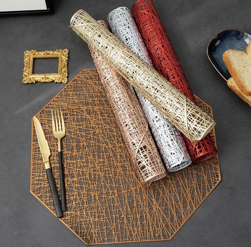 Ensemble Napperons couleur dore / rouge / argent / bronze / blanc / avec design moderne antidérapant pour table-salle a manger cuisine décor / 6 pièces 