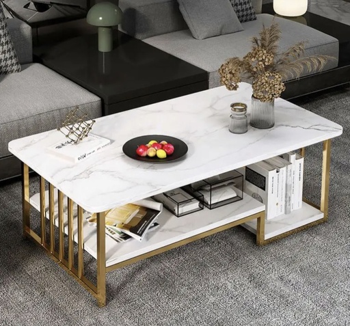 [al bachir vaisselle] Table Basse en forme rectangulaire avec un design très style  couleur blanc / dore / noir /dore type grand modèle