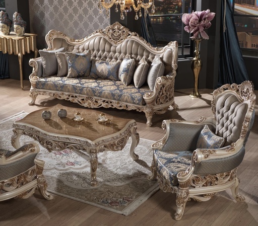 Salon 6 places avec un design royale tissus haut gamme  de luxe avec des décorations dore avec dessins artisanales fait a la main