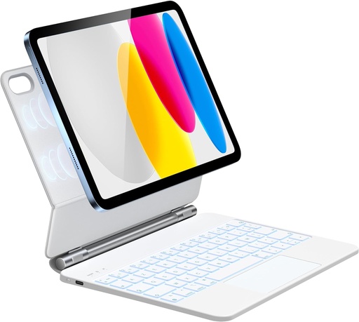 HOU Clavier pour iPad 10e Génération avec Multi-Touch Trackpad, Rechargeable, Rétroéclairage 7 Couleurs, Clavier Bluetooth pour iPad 10eme Génération 2022 10,9 Pouces, AZERTY, Blanc 